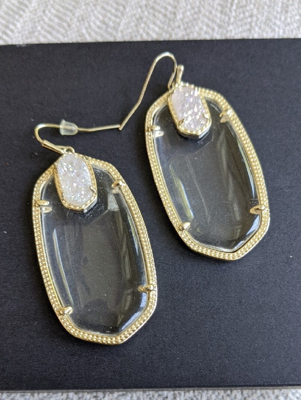 Kendra Scott Gold Dangle Earrings with White Iridescent Druzy